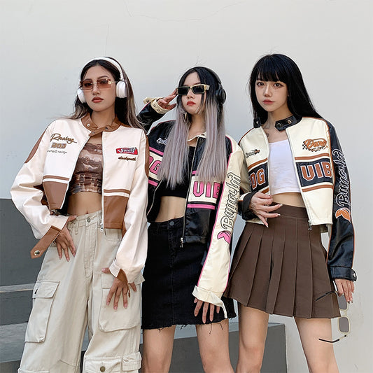 Short PU Leather Motorcycle Suit Women's Jacket Racing Suit Coat