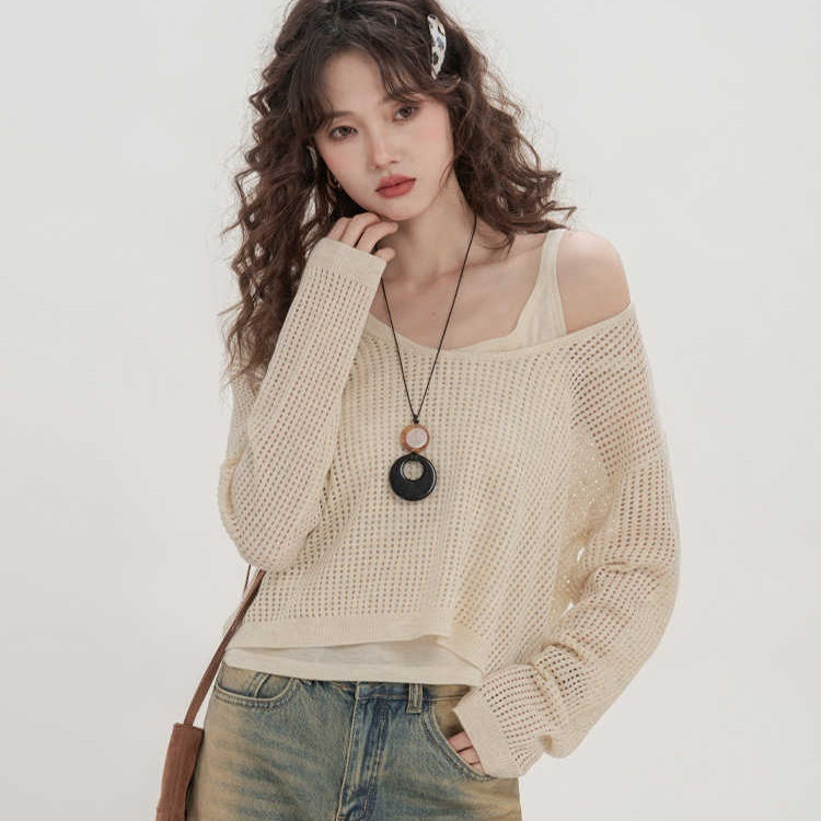 Spring Thin Suspenders Vest Two-piece Set Top