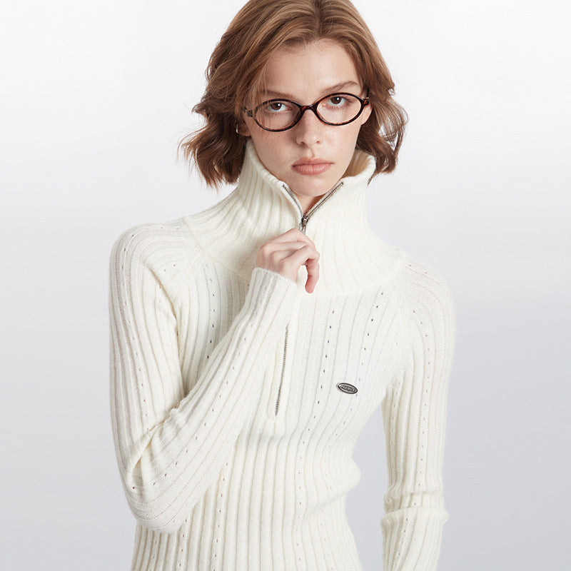 Striped Knitted Cardigan Slim-fit Crop-top Sunken Stripe Long Sleeve