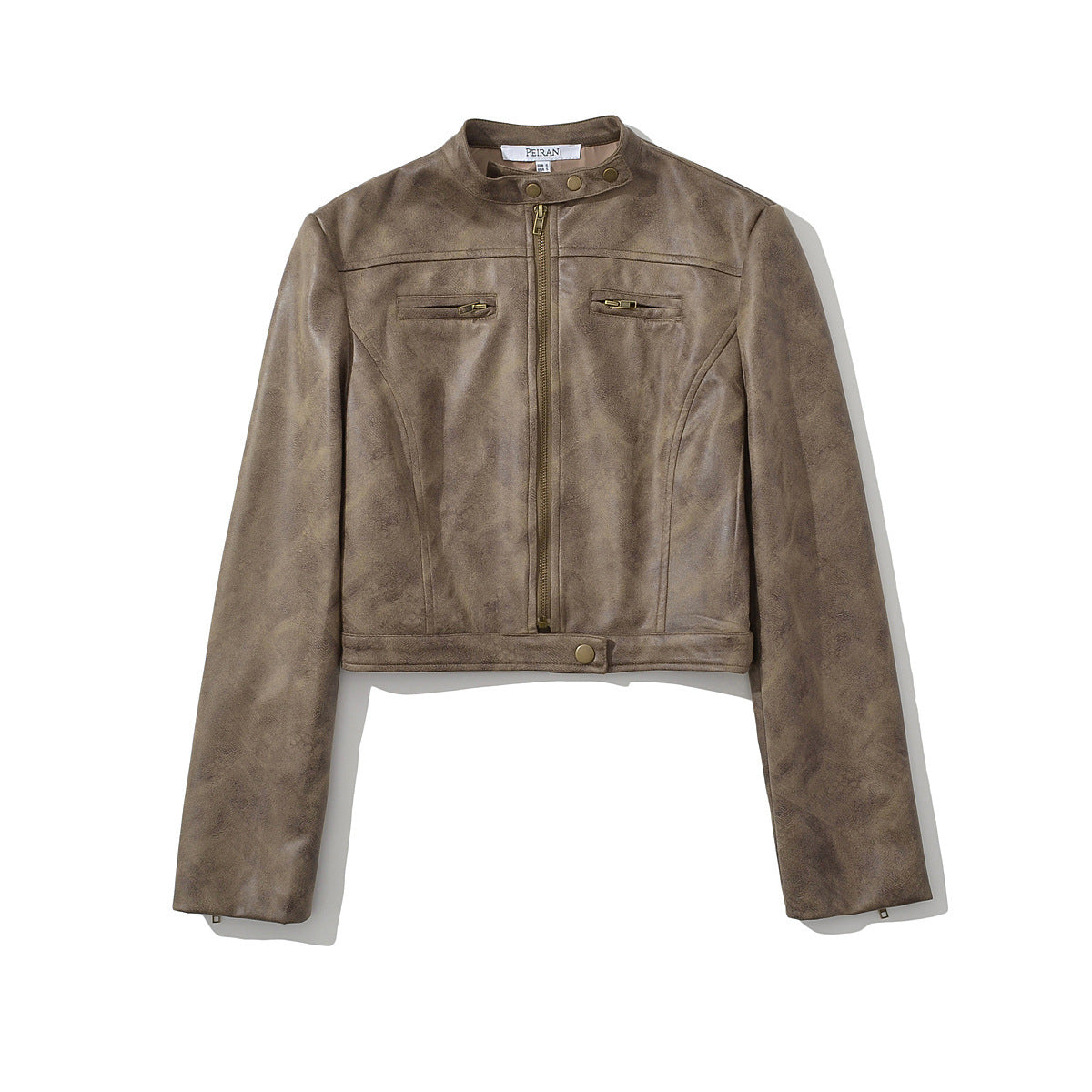 Retro Distressed Short Jacket Women's Slim Stand Collar Faux Deerskin